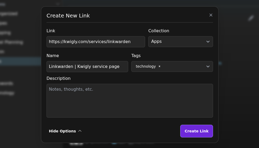 Add a Linkwarden bookmark | Kwigly