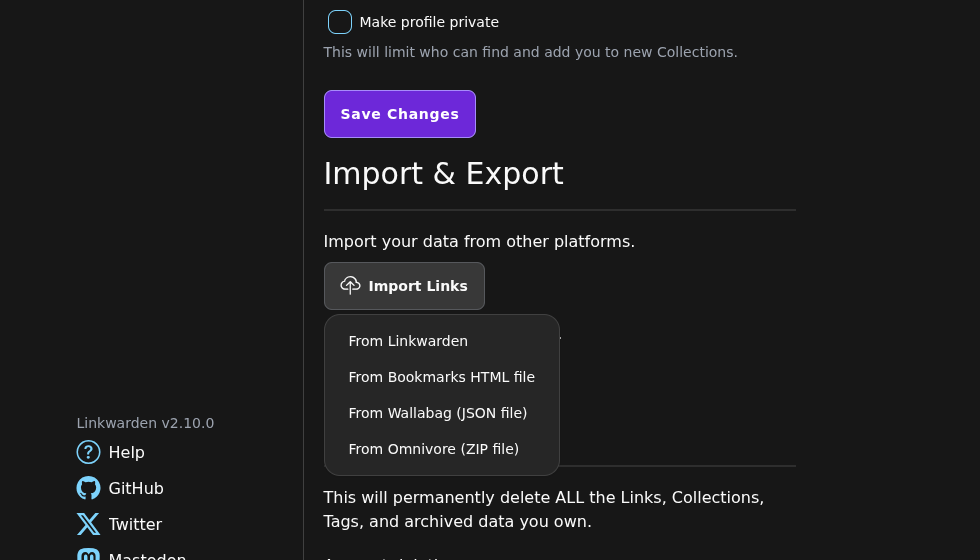 Import links into Linkwarden | Kwigly